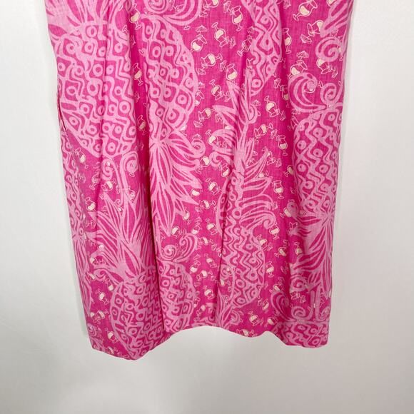 Lilly Pulitzer Size 4 Pink Pineapple Cocktail Linen Cotton Shift Dress Spaghetti - Picture 8 of 13